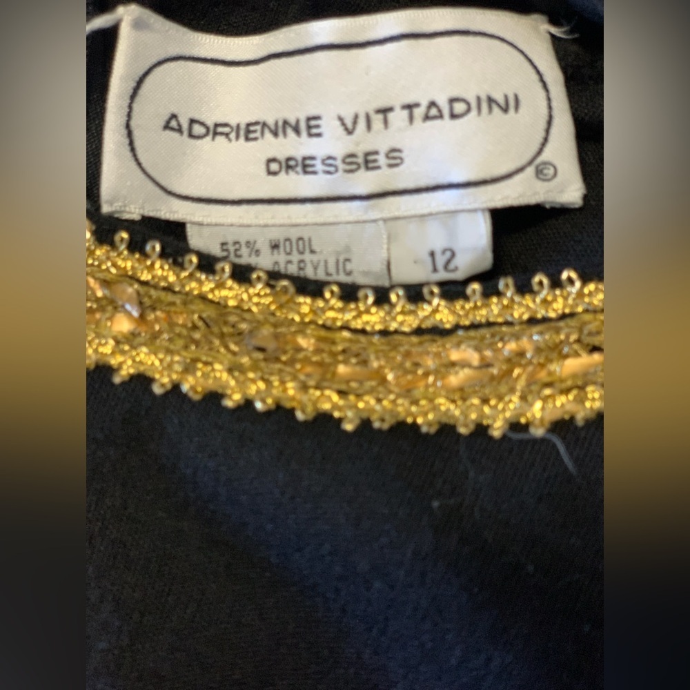 Adrienne Vittadini Black Dress with Gold Trim. Size-12. Old Money - Picture 2 of 4